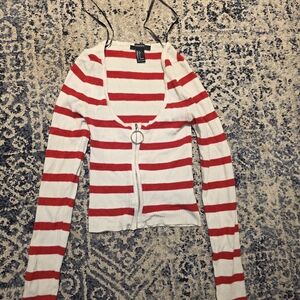 Forever 21 Red and White Striped Long Sleeve Top